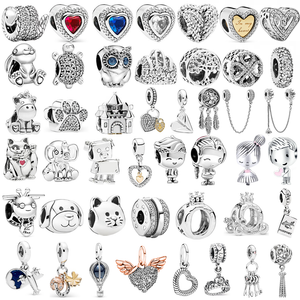 Silber Farbe Glück Katze Sicherheit Kette Hund Pfote Krone Eule Liebe Anhänger Fit Pandora Charms Armbänder DIY Frauen Original perlen Schmuck