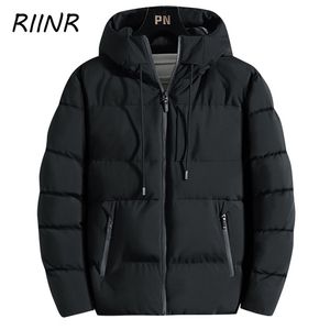 riinr冬の綿パッドフード付きジャケットメンズカジュアル濃厚な暖かいジャケット服プラスサイズのパーカーコート男性211023