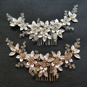 SLBRIDAL Fatto a mano in cristallo strass perle d'acqua dolce fiore pettine da sposa accessorio per capelli da sposa damigelle gioielli da donna