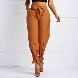 Kobiety Letnie Spodnie Haremowe Z Pasem Talii Bowtie Solidne Spodnie Panie Casual Moda Middle Girls Street Odzież 211124