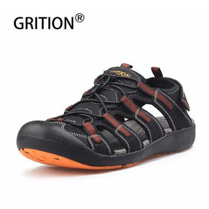 GRITION Men Sandals Summer Casual Beach Flat Shoes Non Slip Luxury Breathable Rubber Clogs Fashion Slippers Closed Toe 210615