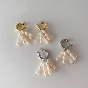 Hoop & Huggie WTLTC White Freshwater Pearls Earrings For Women Barque Stylish Hanging Tassel Big Drop Round Charms