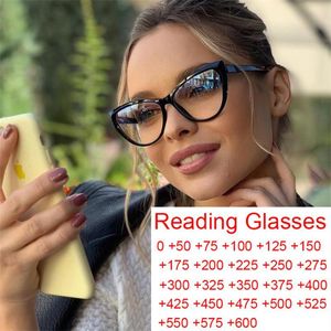 Sexig Fashion Reading Computer Women Cat Eye Transparent Blue Light Blocking Glasses Magnifier Vision Plus 0 till +600 Ocul