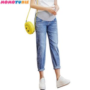 Vintgae Washed Denim Maternity Jeans for Pregnant Women Clothes Elastic Waist Belly Loose Pants Pregnancy Gravidas Clothing 210713