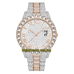 MissFox 2021 Wieczność 2643 5 Hip Hop Moda Męskie Zegarki CZ Diamond Inlay Dial Ruch Kwarcowy Mężczyźni Zegarek Iced Out Diamonds Alloy Case Dwa Tone Srebrny Różany Złoty Pasek