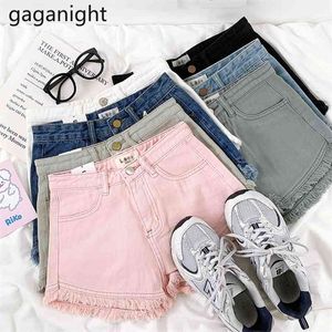 Gaganight vintage mulheres sólidas jeans desgastados de cintura alta bolso moda senhoras streetwear shorts de denim plus size cair curto 210519