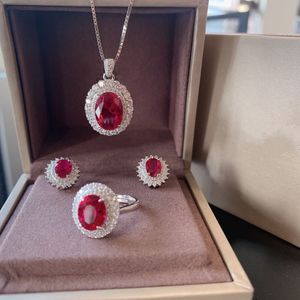 Princess Diana Ruby Diamond Jewelry set Real 925 Sterling Silver Party Wedding Rings Earrings Necklace For Women Jewelry Gift