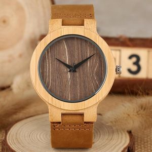 Vintage handgemaakte bamboe horloges houten horloge heren moderne lederen armband natuurlijke hout horloges voor mannen vrouwen