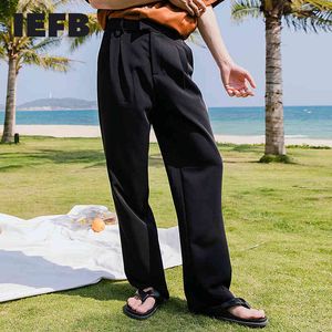 IDEFB Sycylijski męski czarny garnitur casual spodnie męskie lato cienki stały kolor Drapując luźne spodnie proste 210524