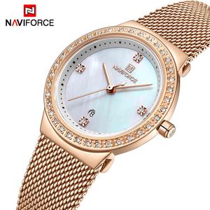 NAVIFORCE Elegante orologio al quarzo da donna Design unico impermeabile Orologio da polso da donna Orologio da donna di lusso in oro rosa Classico Reloj Mujer 210517