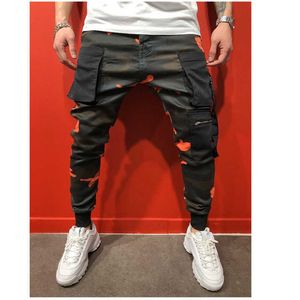 Mężczyźni Cargo Spodnie Czarne Wstążki Block Multi-Pocket 2020 Harem Joggers Harajuku Dwustronne Hip Hop Casual Male Spodnie Y0811