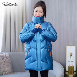 Vielleicht Long Parkas Fashion Warm Winter Jackets For Women Casual Gloosy Parka Coat Female Padded Outwear 210923