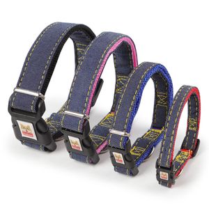 Denim Nylon Dog Collars Adjustable Durable Heavy Duty Small Medium Large Dogs Perfect for Walking Running Training M Blue