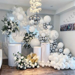 147pcs vit krom metallisk silver ballong garland båge kit för födelsedag bröllopsfest dekoration ballonger brud baby shower x0726