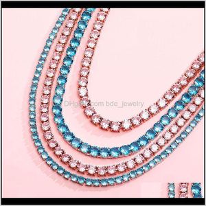 Tennis, Abgestufte Halsketten Anhänger Schmuck3/4/5/6Mm Hip Hop Bling Iced Out Rosa Blau Cz Stein Tennis Kette Halsreifen Halskette Für Frauen Männer