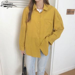 Spring White Shirt Women Loose Long Sleeve Blouse Pocket Turn Down Collar Casual Ladies Cotton and Linen Tops 12807 210427