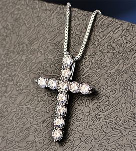 Lucky feminino cruz pingentes de cristal prata cor corrente colares brilhante zircônia gargantilha colares moda jóias presentes para mulher