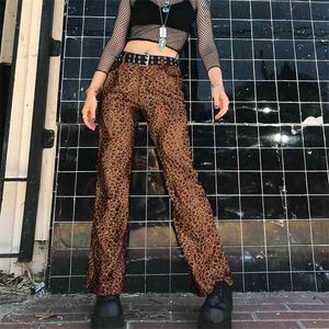 Vintage Khaki Leopard Y2k Pants Women Harajuku Fashion High Waisted Straight Long Trouser Aesthetic Red Sweatpants Female 210510