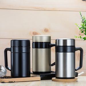 Rostfritt stål Dubbelmur Isolerad vattenflaska Business Mäns kontor Kaffe Muggar med handtag Tea Infuser Cup Tumbler kan skrivas ut logotyp på den