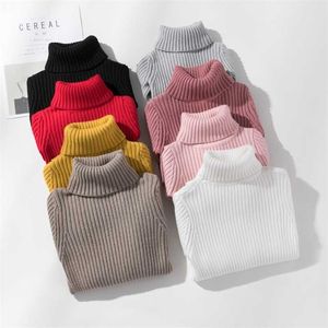 Dziewczyny Swetry Turtleneck Solidny Kolor Knitting Sweter Jesień Dzieci Odzież White Pullover Dzieci Topy 2T 3 4T 8 12 13 lat 211201