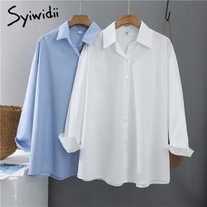 Syiwidii ​​Women Blouses Office Lady Cotton Oversize Plus Storlek Toppar Rosa Vit Blå Långärmad Vår Koreanska Mode Shirts 210719