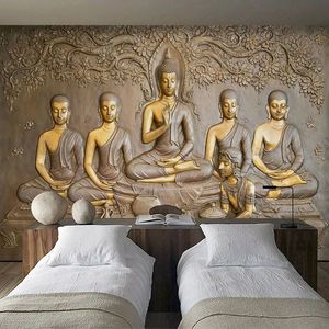 Niestandardowe zdjęcie tapety malowidła 3d złoty buddha statua malowanie salon salon salowy pokój tła wystrój wodoodporny