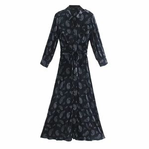 女性ヴィンテージペイズリー印刷サッシズパフスリーブシャツドレスカジュアルな女性緩い服vestido D6505 210430