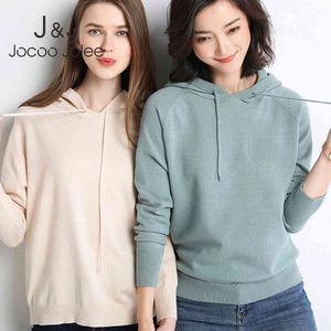 Jocoo Jolee Women Casual 30% шерстяной свитер с капюшоном падение зимних девушек вязание пуловер свободно вязальная толстовка плюс размер перемычки 210518