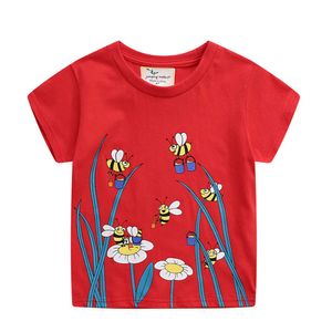 Hoppmätare sommar ankomst blommig broderi bomull baby t-shirts mode barn tjejer tee tops kläder 210529