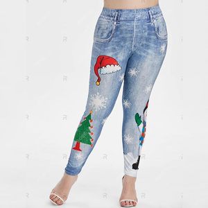 Leggings femininas Mulheres Feliz Natal boneco de neve Jegggings altos cinto de tornozelo adorável senhoras azul spandex skinny pangudswomen's