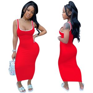 Kvinnor maxi klänningar ärmlös väst kjol bodycon ett stycke klänning sommarkläder plus storlek S-2xl svart röd mager förpackade höftkjolar 4670