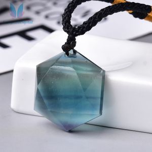 Moda Natural Fluorite Quartzo Cura Charka Hexagram Cura Pingente de Cristal