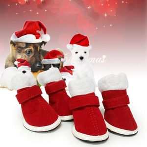 犬アパレルペットのクリスマスブーツ冬の暖かい厚い猫のための赤いベルベットかわいいブーツ＃0212y10