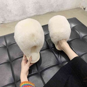 Sapatos de cogumelos Baotou Cute cor sólida Chinelos de algodão feminino mobiliário doméstico interior e desgaste ao ar livre desgaste pelúcia chinelos 2021 novo Y1206