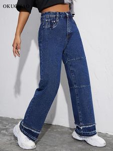 Jeans da donna Classic Blue Baggy Gamba dritta Vita alta Pantaloni da donna Streetwear larghi Vestiti per ragazze Patchwork di pantaloni Y2K facili da abbinare