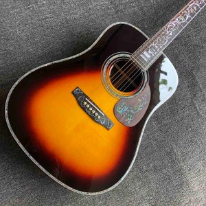 41 Inch Solid Wood Acoustic Guitar Abalone Binding ONE PIECE Neck Mahogany in Sunburst SOLID ROSEWOOD BACK SIDE