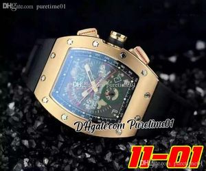 2022 A21J Automatyczny Zegarek Męski Rose Gold Big Date Green Red Szkielet Dial Czarny Gumowy Pasek Super Edition 6 Style PureTime01 Rg-A1