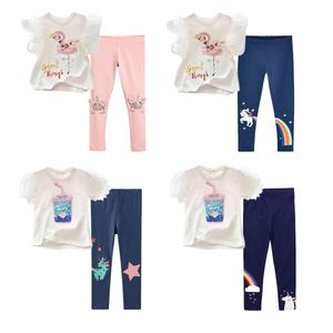 Dwa Kawałki Dzieci Dzieci Dziewczyny Ubrania Zestaw Little Girl Summer Cartoon Print T Shirt i Spodnie Legginsy Stroje Odzież 2PCS 210804