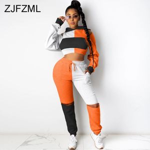 Wholesale loungewear for sale - Group buy Sporty Casual Zipper Off Shoulder Crop Top And Pants Loungewear Sets Active Wear Fitness Color Block Patchwork Two Piece Outfits Women s Tra