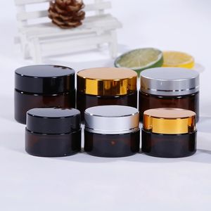 5G 10G 15G 20G 30G 50G Amber Brown Glass Bottle Face Cream Jar Refillable Cosmetic Makeup Lagringsbehållare med guld Silver Black Lids skruvlock