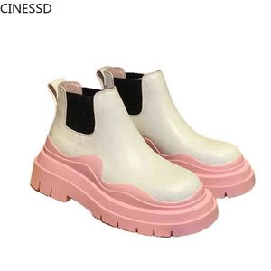 Boot Chelsea Prawdziwe Skórzane Kobiety Buty Platform Wysokość Zwiększenie krowy 11 CM i 22 cm Opcje wału Oryginalne buty 220310