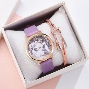 per le donne moda strass rimovibili coniglio vestito orologio da polso da donna orologio al quarzo viola Dropshipping Reloj