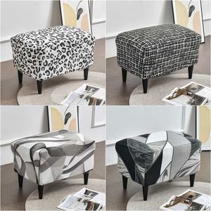 Leopard Print Ottoman Covers Spandex Rectangle Stool All-inclusive Footstool Furniture Protector Sofa Footrest 211116