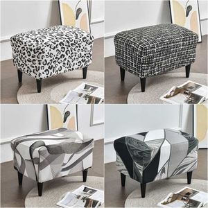 Leopard Print Ottoman Cover Spandex Rektangel Avföring All-Inclusive Footpool Furniture Protector Sofa Fotstöd 211116