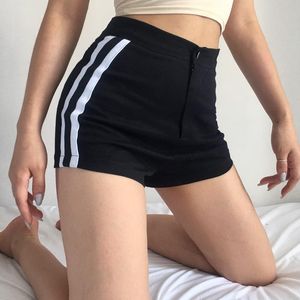 Spandex de algodão de cintura alta preta com shorts de verão com zíper Mini Ladies Mini para femininas de praia