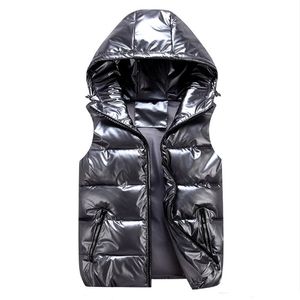 Vest for Boy Children Hooded Warm Outerwear Kids Glossy Coat Baby Girl Sleeveless Jacket Winter Down Padded Waterproof Waistcoat 211203