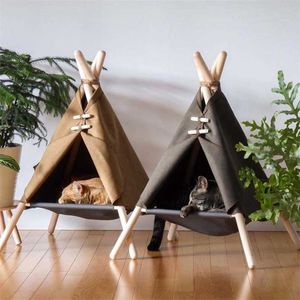 ZK30 Pet Teepee Dog & Cat Bed White Canvas Dog Canvas Cute House-Portable Washable Dog Tents for Dog&Cat Pet Puppy Kitten Bed 2101006