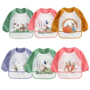 Easter Baby Toddler Bib Overall Waterproof Rabbit Print Girl Boy Burp Cloths Long Sleeve Cartoon Kids Feeding Smock Apron Eating Coverall Clothes Z5347