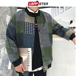 Lappster Autumn Men Harajuku Plaid Bomber Jackets 2021 Mens Japanese Streetwear Windbreaker Korean Fashions Baseball Jackets 220212