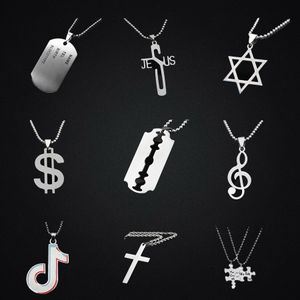 Punk Cool Titanium Steel Musical Note Pendant Necklace Hip Hop Jewelry Dollar Symbol Long Sweater Necklaces For Women Men Gifts